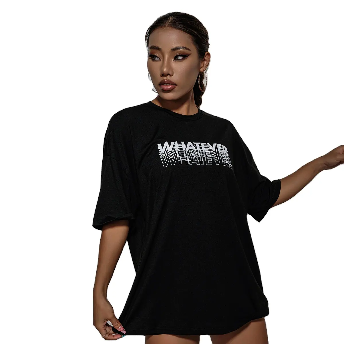 Black Casual lettering printed t-shirt plain t shirt The latest women's Street casual T-shirt