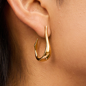 Pendientes de aro en forma de U de acero inoxidable chapado en oro con diseño de gota de agua, joyería de moda para mujer. - Product Image 3
