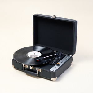 Tocadiscos portátil de vinilo con maleta de cuero vintage, directo de fábrica, con altavoz incorporado y audio BT para decoración del hogar y música. - Product Image 2