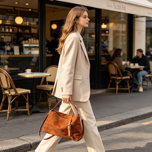 Sac à Main de Luxe Vintage pour Femme en Daim Synthétique Mat, Bandoulière Messager Travers, Housse d'Oreiller avec Fermeture Éclair à Lettre Personnalisée - Product Image 2