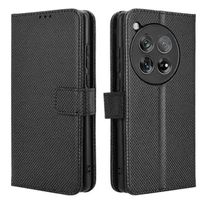 Luxury Wallet Diamond Pattern PU Leather Flip Phone Case For Oneplus 12R