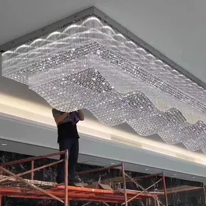 Custom Large Luxury Hotel Project Banquet Hall Restaurant Lobby Crystal Rod LED Ceiling Chandelier