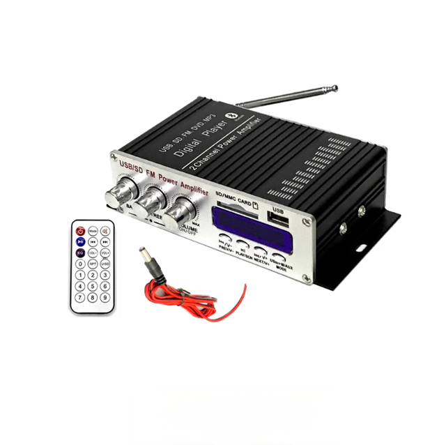 DC12V Mini Blue Tooth Amplifier 20W*2, HiFi Small Type, High and Low Frequency Adjustment, USB Flash Drive, SD Card, FM Playback