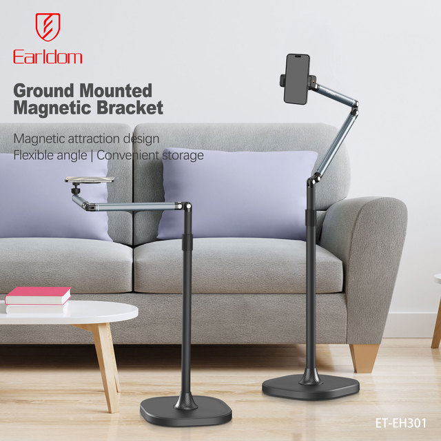Earldom Adjustable Magnetic Aluminium Phone Tablet Stand Holder for Live Streaming Bed Lazy Arm Mobile Phone Floor Stand Holder