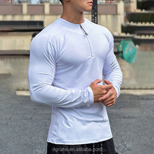 Kaus lengan panjang pria, baju KOMPRESI pria lengan panjang, atasan ritsleting 1/4 perempat, Slim Fit otot ringan, leher corong, Kustom - Product Image 4