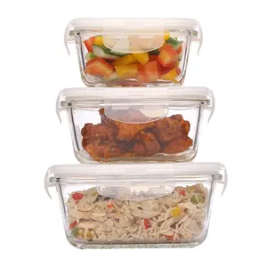 Hot sale factory direct Borosilicate Square Glass Food Storage Containers with Air Vent Lids- Set of 3-300ml, 500ml, 800ml