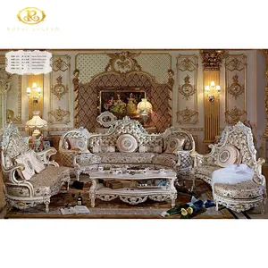 Gravado Castelo Sofá Set Estilo Queen Anne Mobiliário de madeira Sala Único Design Floral Madeira Sólida Esculpida 3 Seater Sofá