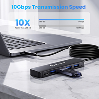 SYONG Hub USB-A mâle 5-en-1 de 1,5 m, 4 ports USB 3.0 et 1 port USB-C de charge, concentrateur multiport pour ordinateur portable, souris, webcam