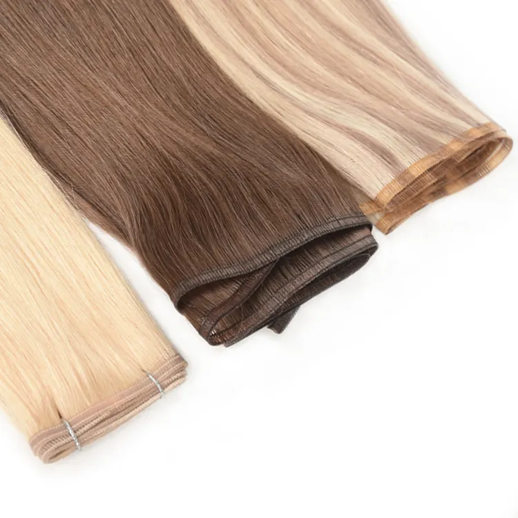 New Arrive indian human Hair Double Drawn genius weft 100%human Virgin Hair Invisible Hand Tied Weft Extensions