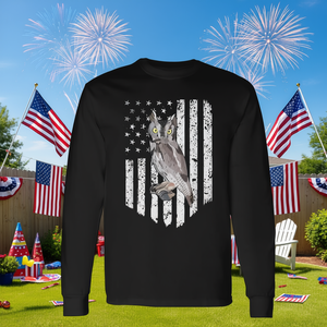 T-shirt a maniche lunghe con bandiera americana Western Screech Owl, design del 4 luglio - Product Image 3