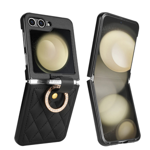 Forsamsung Galaxy Z Lật 3 4 5 6 Điện thoại di động sang trọng kẻ sọc da mềm chống rơi Nhẫn Chủ Lady trường hợp - Product Image 1