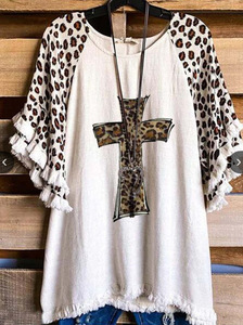 Venta al por mayor <span class=keywords><strong>2022</strong></span> nuevos diseñadores señoras volante borla manga Patchwork camisetas moda personalizada de talla grande blusa de leopardo para <span class=keywords><strong>mujer</strong></span> - Product Image 6