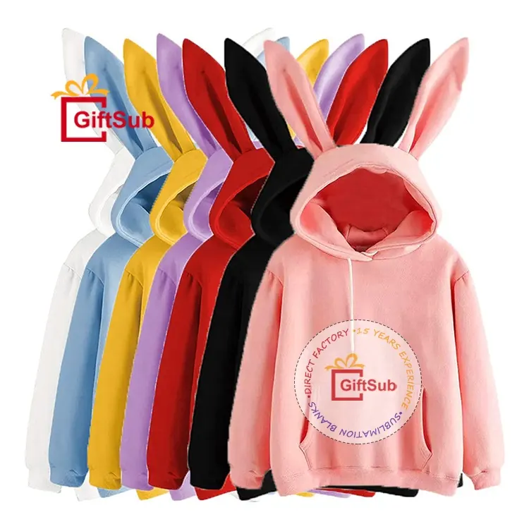 News 100% Polyester Baby French Terry Hoodie Rabbit Ears Youth Toddlers Sublimation Blank Bunny Hoodies For Kid