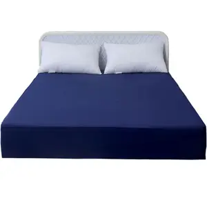 สีน้ำเงินเข้มสีกันน้ำผ้าปูที่นอนที่นอนปกป้องกันโพลีเอสเตอร์ถัก