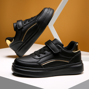 Chaussures noires d'automne pour garçons, chaussures de sport avec surface en cuir, résistantes à l'eau, chaussures décontractées pour enfants et filles - Product Image 2