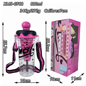 Plastic Drinkware Cartoon Straw Cup 880ML Bpa Free With Carrying Rope Back To School Student Water Bottle - Product Image 4