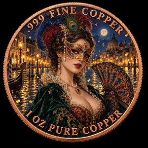 Pièce de défi personnalisée pour femme, thème Carnaval de Mardi Gras et Masque <span class=keywords><strong>Vénitien</strong></span>, 1 oz en Cuivre Pur, Impression UV Couleur, Gaufrée, Vente en Gros - Product Image 1