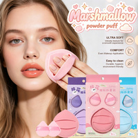 Lot de 3 mini houppettes en velours floqué, forme goutte d'eau, éponges de maquillage douces et moelleuses pour poudre de guimauve