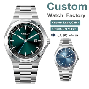 Fabricant de montres en acier inoxydable OEM personnalisées, étanches 50M, aiguilles superluminescentes, cadran vert, montres mécaniques avec boîtier en acier - Product Image 1