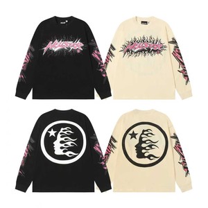 Camiseta de Manga Larga Unisex de Algodón Puro con Estampado Geométrico de Letras de la Marca Hell Star, Estilo Urbano Holgado, Tendencia 26S - Product Image 3