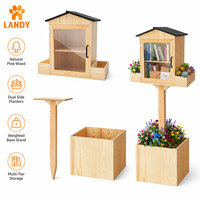 Station de partage de livres pour jardin communautaire, boîte de bibliothèque extérieure en bois raffiné avec trois jardinières et base de montage sur poteau