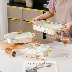 Yurtrain, bandeja de calentamiento rectangular de cerámica duradera de lujo y juego de platos de cazuela con cubierta de vidrio, mantiene la comida caliente, ollas de cocina - Product Image 4