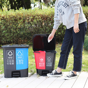 Contenedor de Basura de Doble Compartimento con Pedal y Tapa, Separación de Residuos Secos y Húmedos, Contenedor de Almacenamiento Doméstico para Uso en Interiores y Exteriores - Product Image 2