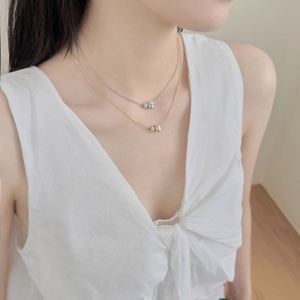 Dylam Stylish Minimalist Design Hypoallergenic S925 Silver Frosted Surface Double Circle <b>Beads</b> Pendant Necklace for Daily Wear - Product Image 2