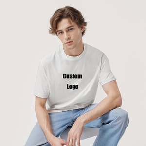 Camiseta de manga corta para hombre, 220GSM, cuello redondo holgado, mezcla Sorona, hombros ligeramente caídos, cuello con doble ribete, OEM/ODM, al por mayor - Product Image 2