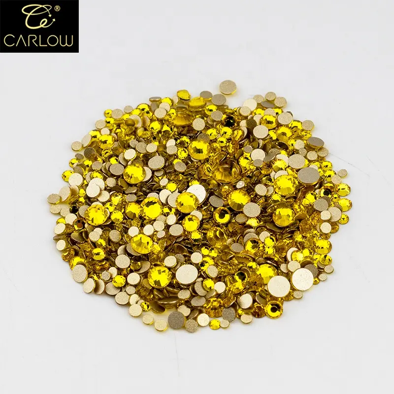 CARLOW SS4-SS20 1400Pcs High Quality Citrine Gold Back Rhinestone Nails Gems Jewels 3D Nail Art Stone