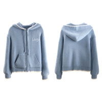 Veste à capuche zippée en maille côtelée pour femme, douce, style athleisure, coupe oversize, avec cordon de serrage et bordure contrastante