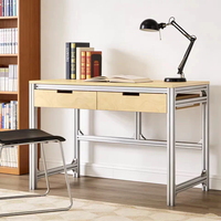 Bureau de travail en aluminium industriel pour le bureau à domicile, la salle de classe, avec tiroirs de rangement