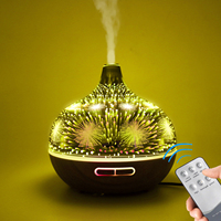 Diffuseurs d'huile essentielle de grain de bois 400ml pour l'aromathérapie, humidificateur de diffuseur d'arôme en verre 3D avec télécommande,