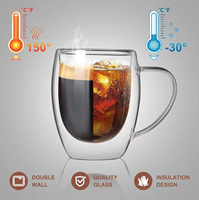 Vente directe d'usine, tasse à café en verre transparent à double paroi résistant à la chaleur en borosilicate de haute qualité avec poignée pour les boissons