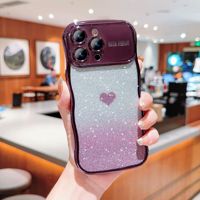 Coque arrière électroplaquée scintillante pour iPhone 13/14/15 Pro Max, coque motif vague cœur pour iPhone 14/16/17 Pro