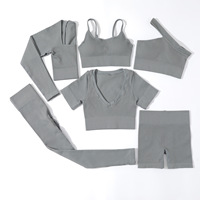 Ensembles de vêtements de sport pour femmes Soutien-gorge de sport Haut côtelé Yoga 6 pièces Style course à pied athlétique Logo personnalisé Ensembles de yoga côtelés
