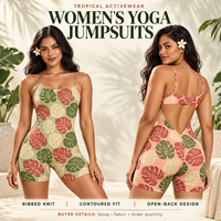 Jumpsuit Yoga Motif Bunga Hawaii Kustom 75% Nilon 25% Spandex Kompresi Tinggi Anti Tembus Pandang untuk Senam/Fitness