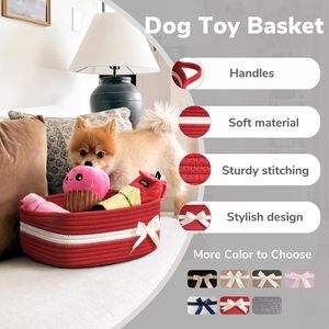 Decorativo Rosso Piccolo Tessuto di Corda di Cotone per Bambini Cestino per Bambini Giocattolo Regalo di Natale cesto della biancheria vuoto con Manici - Product Image 4