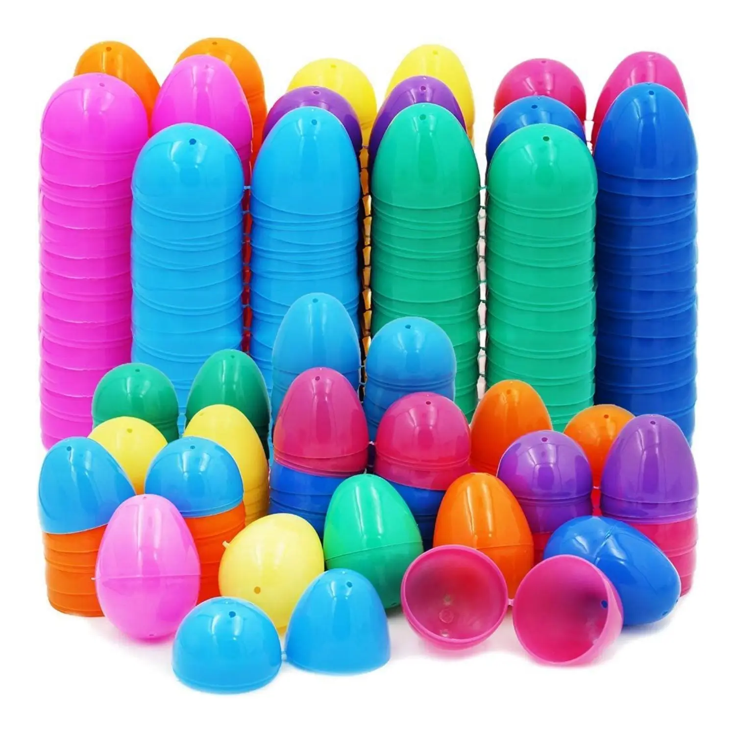 Plastic Easter Eggs Surprise Toys Colorful Assortment Bright Empty Shells, Crafts Basket Stuffers for Party Hunt Games