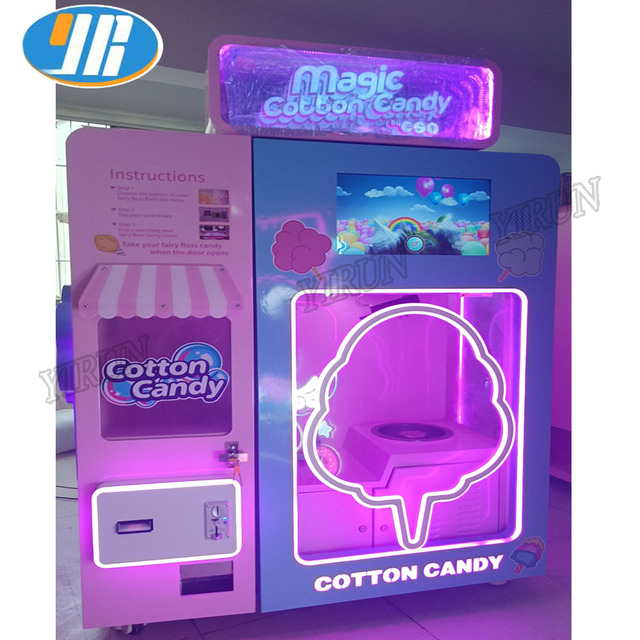 YIRUN Full-Automatic Cotton Candy Floss Vending Machine Electric Robot Sugar Free Confection Factory Direct Coin Operated Games