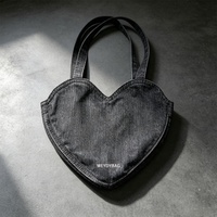 Fabrieksdirect Vintage Schoudertas Trendy Y2K Love Jeans Handtas Aanpasbare Premium Donker Indigo Denim Hart Tote Bag