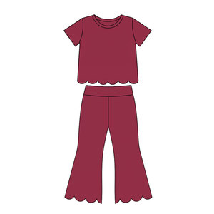 Tenues personnalisées en coton de couleur unie pour bébés filles avec bord festonné, vente en gros, vêtements assortis pour sœurs, collection automne, prix d'usine, boutique de vêtements - Product Image 3