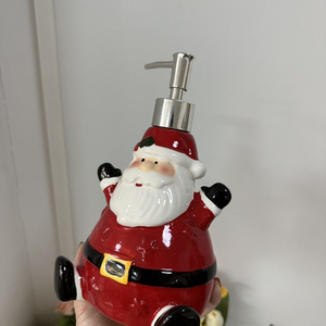 Botella de loción de cerámica navideña, botella de repuesto desinfectante, lindas decoraciones para el hogar, dispensador de baño, forma de muñeco de nieve de Santa - Product Image 3