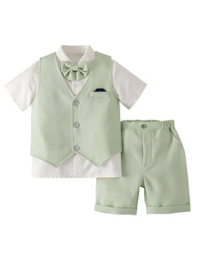 Ensemble trois pièces JYS Factory : haut à manches courtes, <span class=keywords><strong>short</strong></span> et gilet – Costume d'été élégant pour bébés garçons - Product Image 5