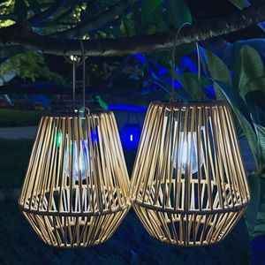 Lampe solaire d'extérieur de style bohème, tissée à la main, source de lumière LED, interrupteur tactile, décoration de jardin, cour, balcon - Product Image 1