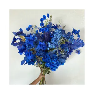 Оптовая продажа, оптом, оптом, цветочные свадебные украшения, королевский синий искусственный цветок, Шелковый одностворчатый цветок, розы, свадебные цветы