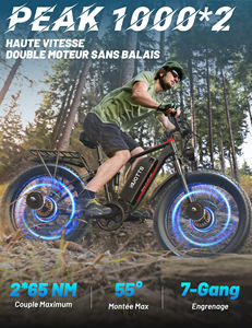 Двухмоторный Электрический велосипед US EU Stock Duotts S26 1000*2 с литиевой батареей 48 В 20 А · ч, 26-дюймовая Толстая шина для взрослых - Product Image 2