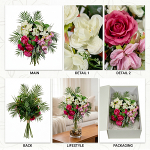 Bouquet de fleurs artificielles roses et blanches, couronnes et guirlandes décoratives, arrangement floral mural pour la décoration de la maison et des mariages - Product Image 6