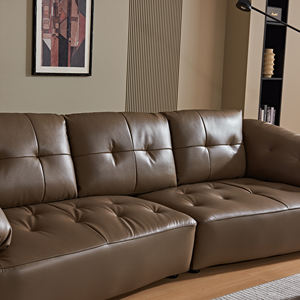 Canapé convertible moderne de haute qualité en cuir, trois places, accoudoirs carrés, structure en bois massif, villa, appartement, salons - Product Image 4