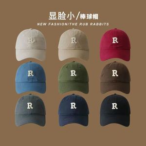Unisex Baseball Cap Cotton Embroidered R Logo Solid Color Casual Duckbill Hat <b>Sunscreen</b> Breathable Warm Windproof Sunshade - Product Image 1